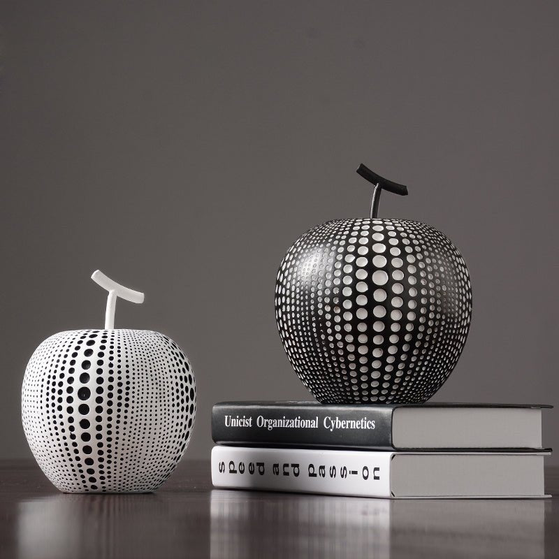 Abstract Apple Resin Sculpture – Modern Minimalist Fruit Ornament - Black - 