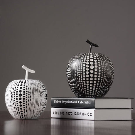 Abstract Apple Resin Sculpture – Modern Minimalist Fruit Ornament - Black - 