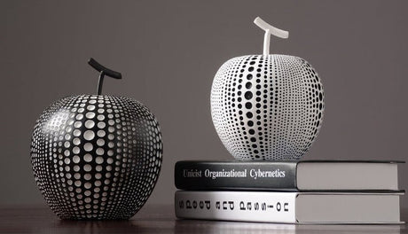 Abstract Apple Resin Sculpture – Modern Minimalist Fruit Ornament - Black - 