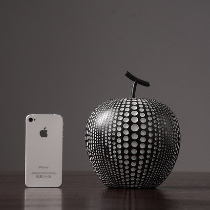 Abstract Apple Resin Sculpture – Modern Minimalist Fruit Ornament - Black - 