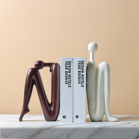 Abstract Back - to - Back Figurine Sculpture – Modern Ceramic Art Décor - Gray And White - 