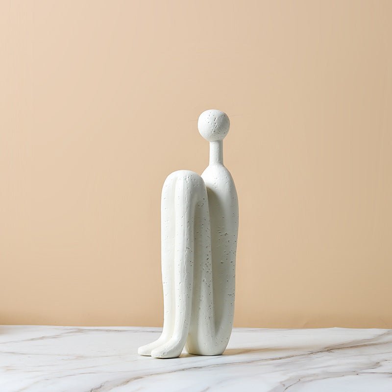 Abstract Back - to - Back Figurine Sculpture – Modern Ceramic Art Décor - Gray And White - 