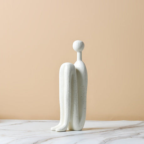 Abstract Back - to - Back Figurine Sculpture – Modern Ceramic Art Décor - Gray And White - 