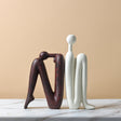 Abstract Back - to - Back Figurine Sculpture – Modern Ceramic Art Décor - Gray And White - 