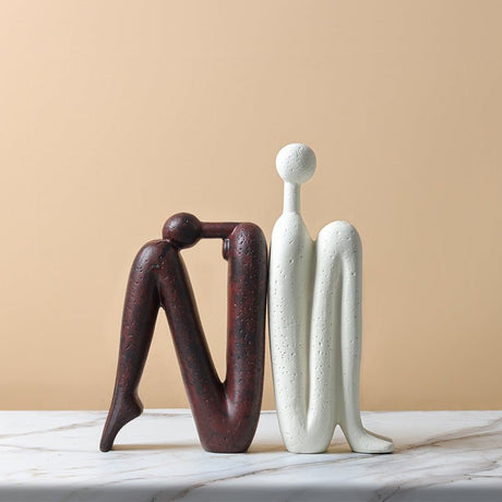 Abstract Back - to - Back Figurine Sculpture – Modern Ceramic Art Décor - Gray And White - 