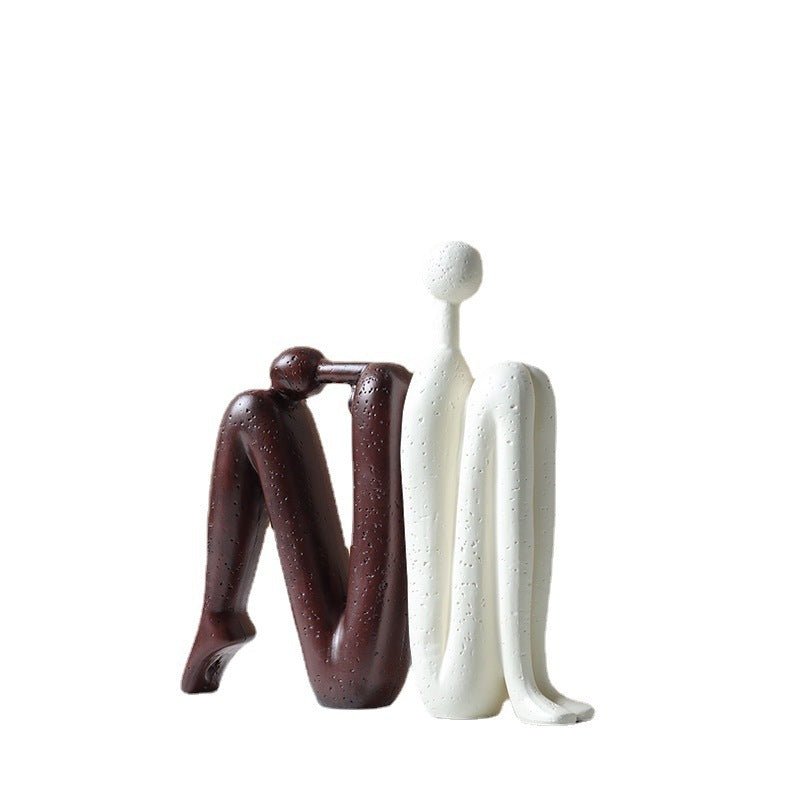 Abstract Back - to - Back Figurine Sculpture – Modern Ceramic Art Décor - Gray And White - 