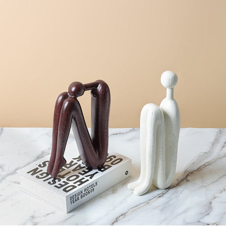 Abstract Back - to - Back Figurine Sculpture – Modern Ceramic Art Décor - Gray And White - 
