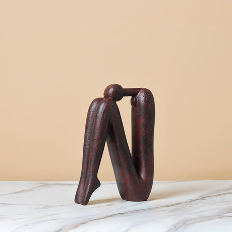 Abstract Back - to - Back Figurine Sculpture – Modern Ceramic Art Décor - Rust Red - 