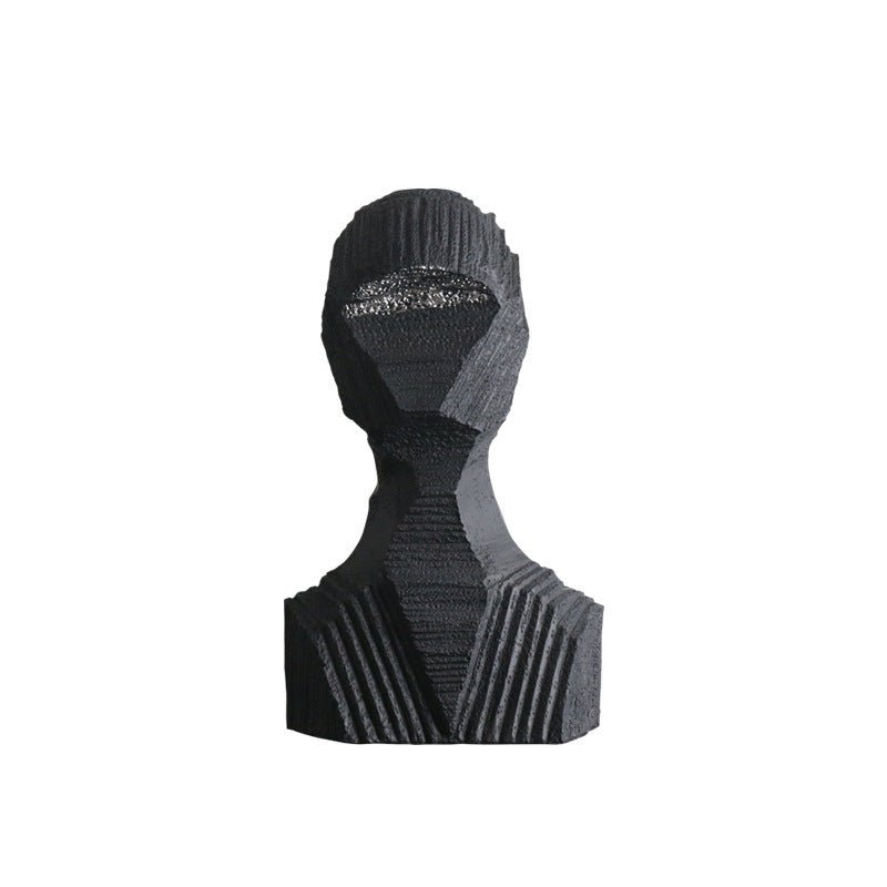 Abstract Black Geometric Bust Sculpture – Modern Minimalist Resin Statue for Contemporary Home & Office Décor - Black - 