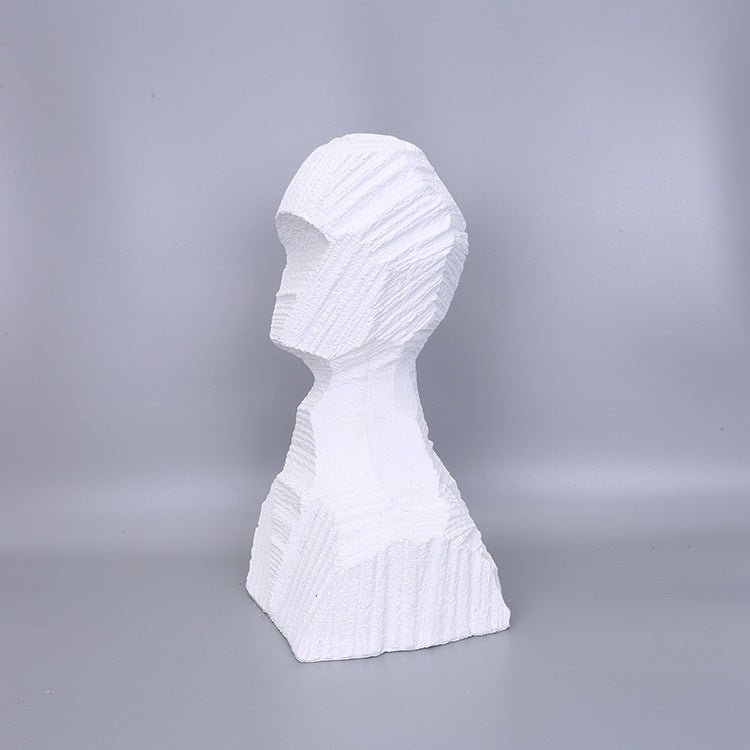 Abstract Black Geometric Bust Sculpture – Modern Minimalist Resin Statue for Contemporary Home & Office Décor - White - 