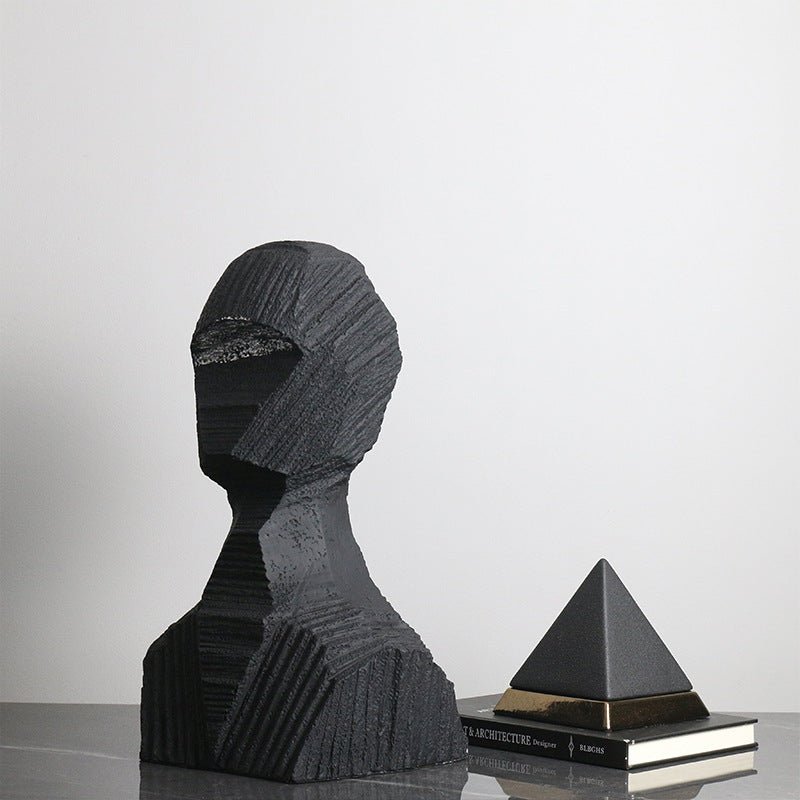 Abstract Black Geometric Bust Sculpture – Modern Minimalist Resin Statue for Contemporary Home & Office Décor - Black - 
