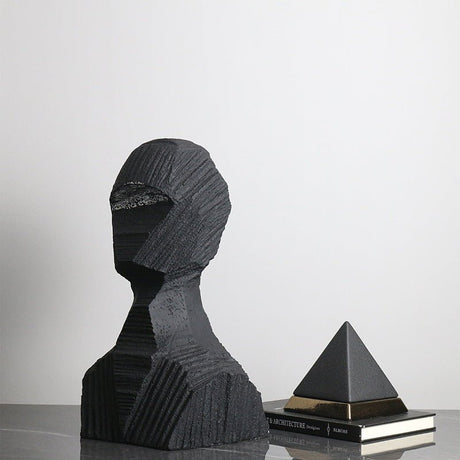 Abstract Black Geometric Bust Sculpture – Modern Minimalist Resin Statue for Contemporary Home & Office Décor - Black - 