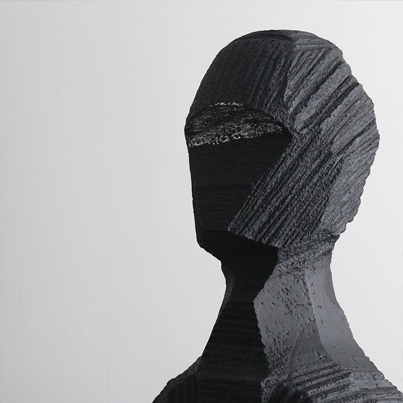 Abstract Black Geometric Bust Sculpture – Modern Minimalist Resin Statue for Contemporary Home & Office Décor - Black - 