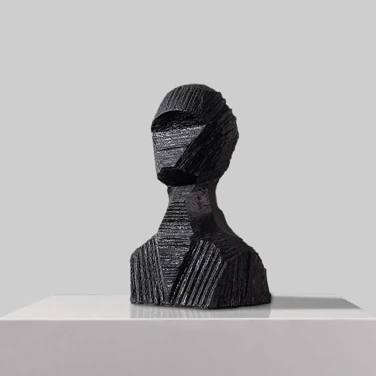 Abstract Black Geometric Bust Sculpture – Modern Minimalist Resin Statue for Contemporary Home & Office Décor - Black - 