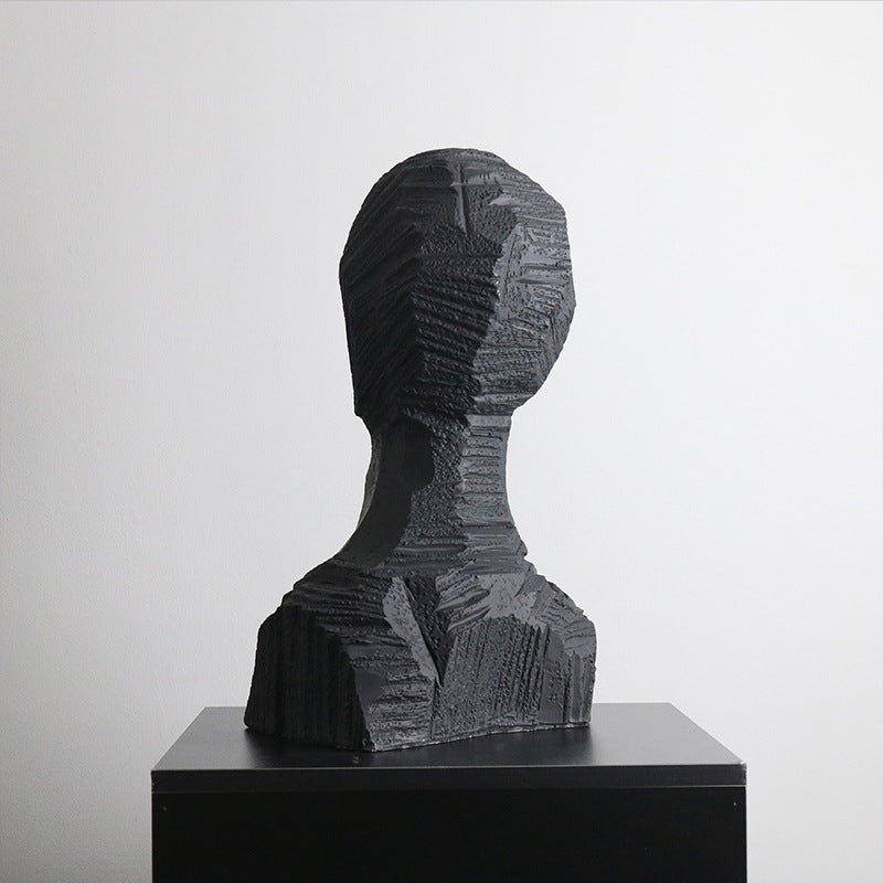 Abstract Black Geometric Bust Sculpture – Modern Minimalist Resin Statue for Contemporary Home & Office Décor - Black - 