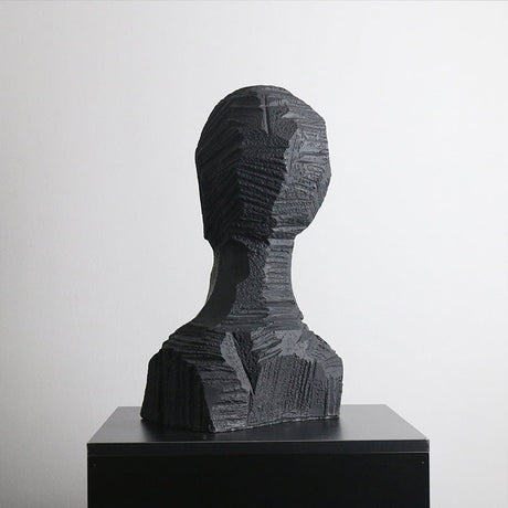 Abstract Black Geometric Bust Sculpture – Modern Minimalist Resin Statue for Contemporary Home & Office Décor - Black - 