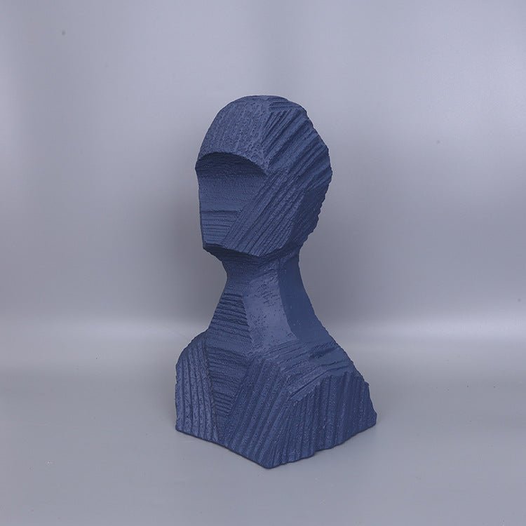 Abstract Black Geometric Bust Sculpture – Modern Minimalist Resin Statue for Contemporary Home & Office Décor - Blue - 