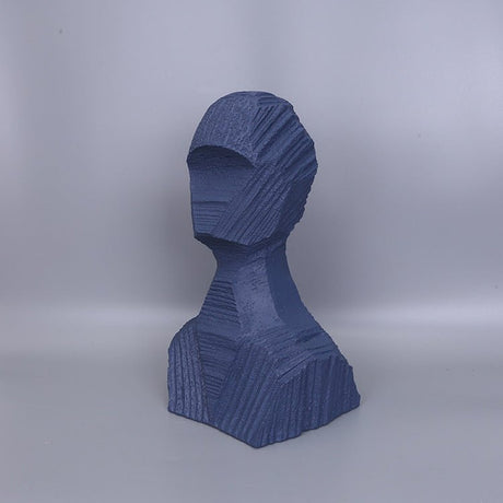 Abstract Black Geometric Bust Sculpture – Modern Minimalist Resin Statue for Contemporary Home & Office Décor - Blue - 
