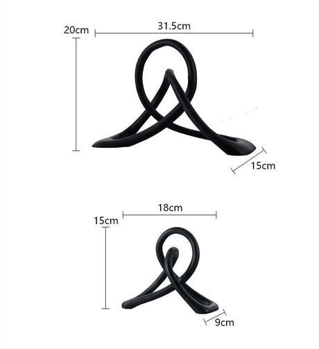 Abstract Black Resin Knot Sculpture – Modern Geometric Art Ornament - Statement Size (Large) - 