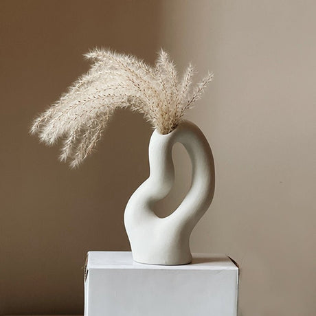 Abstract Ceramic Sculpture Vase – Modern Minimalist Décor - Light grey - 