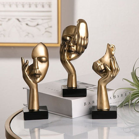 Abstract Character Mask Sculpture | Contemporary Resin Art | 3 Colours - Black flying kiss - 