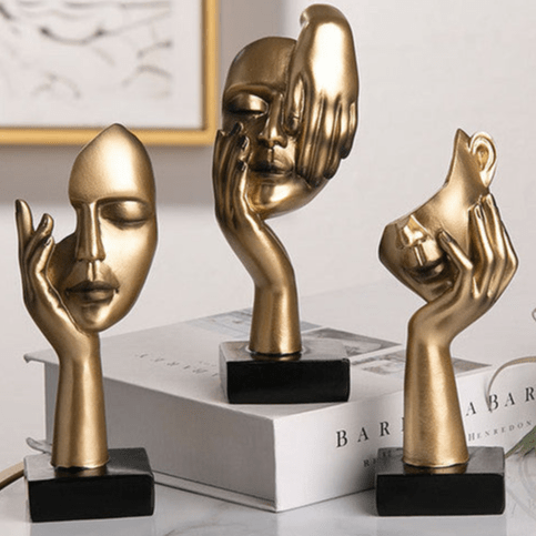 Abstract Character Mask Sculpture | Contemporary Resin Art | 3 Colours - White thinking - 
