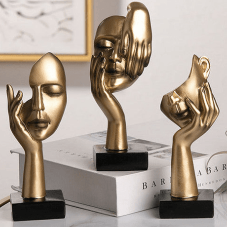 Abstract Character Mask Sculpture | Contemporary Resin Art | 3 Colours - White thinking - 