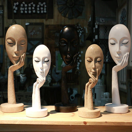 Abstract Character Mask Sculpture | Contemporary Resin Art - BS035 - White 001 - 