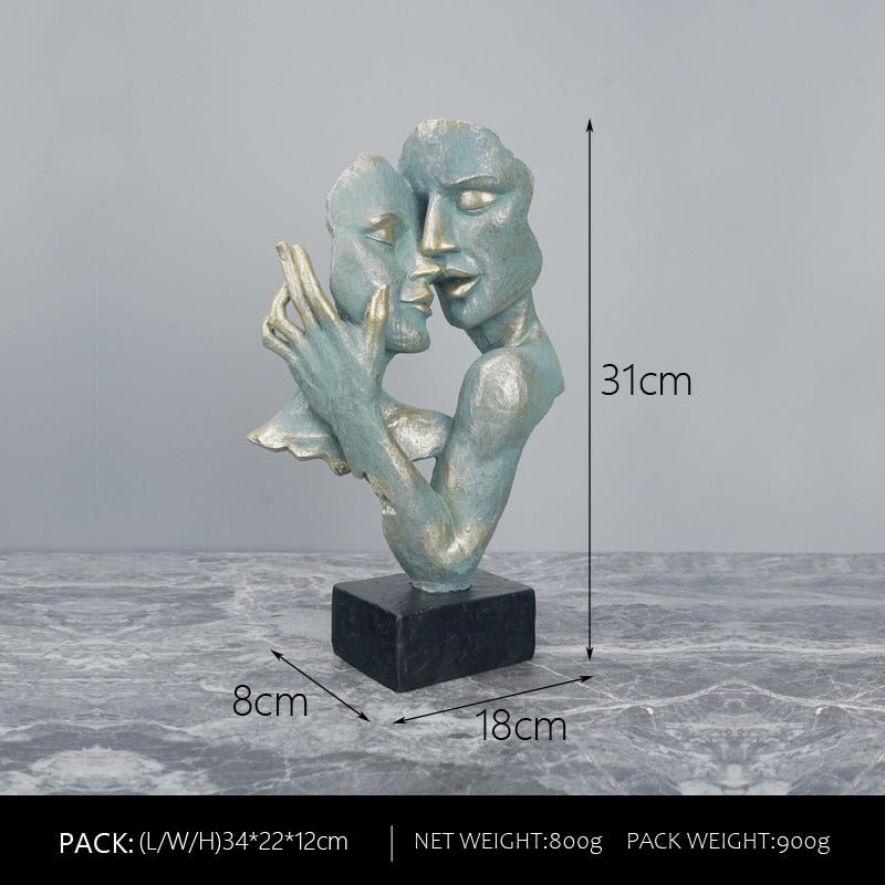 Abstract Couple Mask Sculpture – Modern Resin Art Décor - White Gold - 