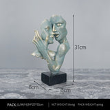 Abstract Couple Mask Sculpture – Modern Resin Art Décor - White Gold - 