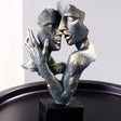Abstract Couple Mask Sculpture – Modern Resin Art Décor - Green Gold - 
