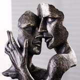 Abstract Couple Mask Sculpture – Modern Resin Art Décor - Green Gold - 