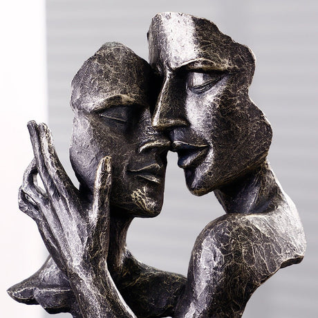 Abstract Couple Mask Sculpture – Modern Resin Art Décor - Green Gold - 