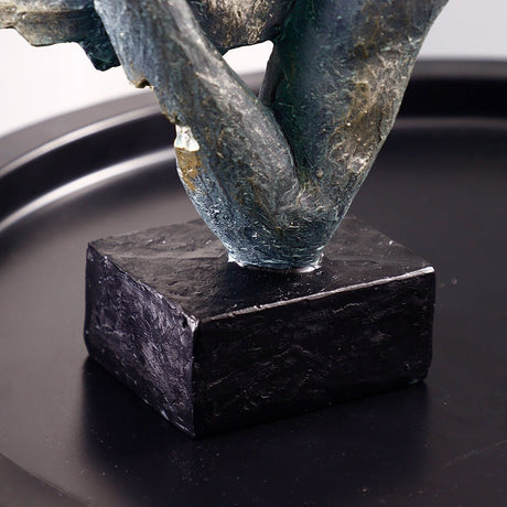 Abstract Couple Mask Sculpture – Modern Resin Art Décor - Green Gold - 