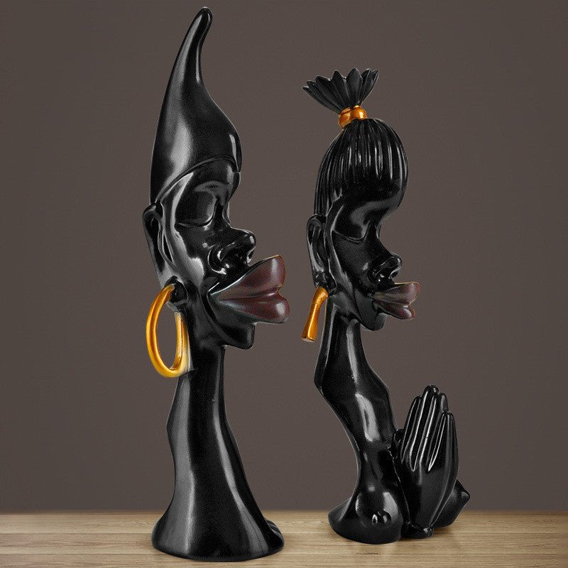 Abstract Couple Sculpture – Modern Black Resin Art Décor - Set - 