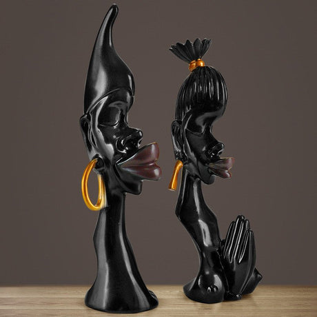 Abstract Couple Sculpture – Modern Black Resin Art Décor - Set - 