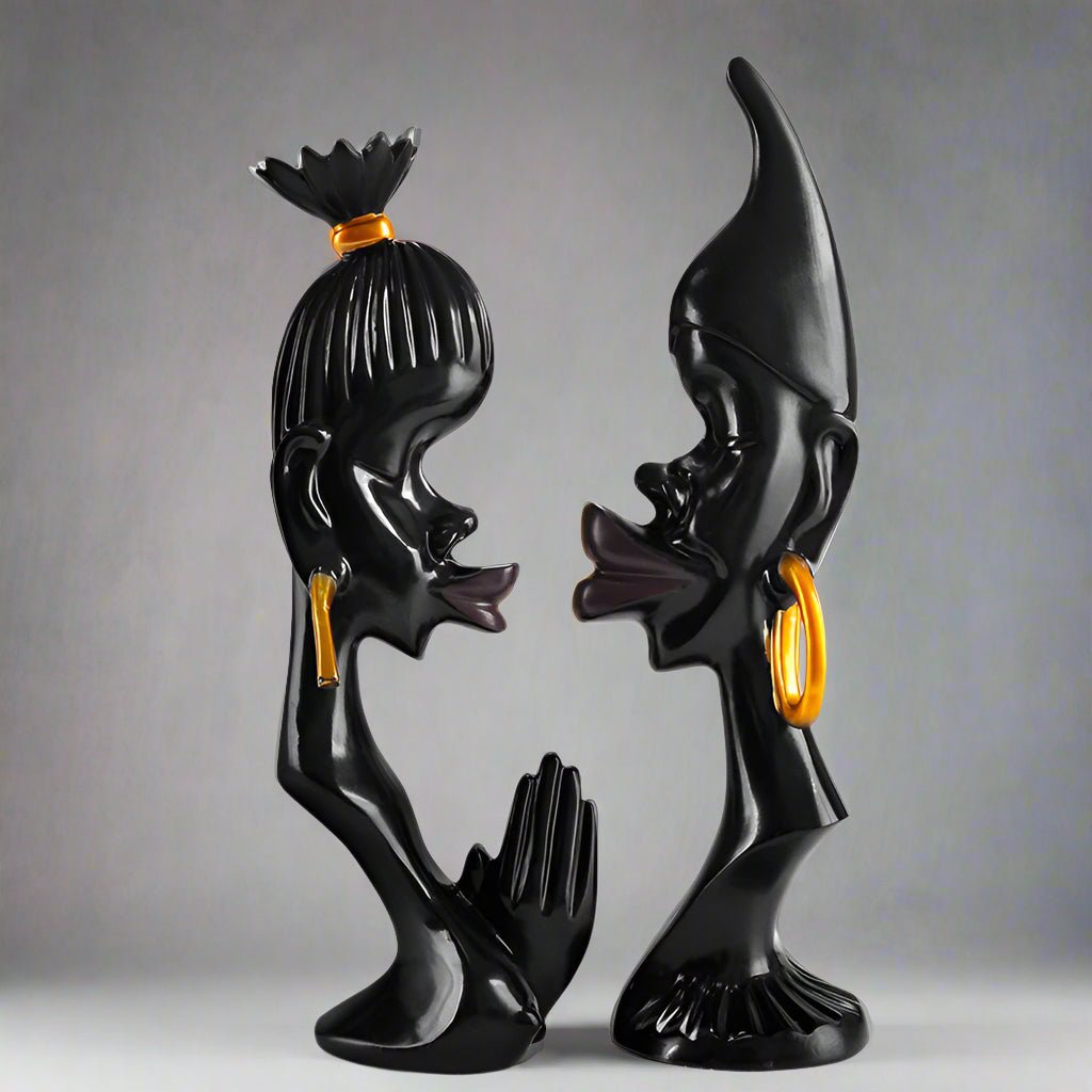 Abstract Couple Sculpture – Modern Black Resin Art Décor - Set - 