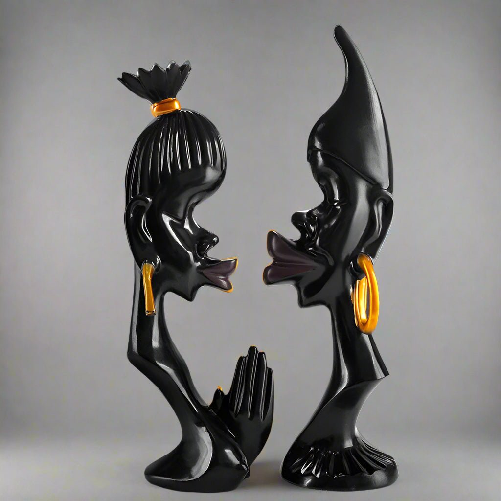Abstract Couple Sculpture – Modern Black Resin Art Décor - Set - 