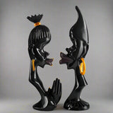 Abstract Couple Sculpture – Modern Black Resin Art Décor - Set - 