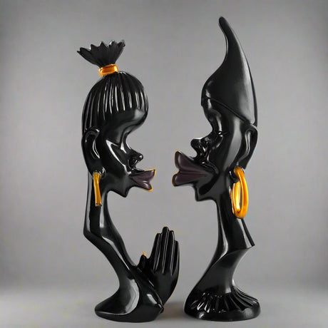 Abstract Couple Sculpture – Modern Black Resin Art Décor - Set - 