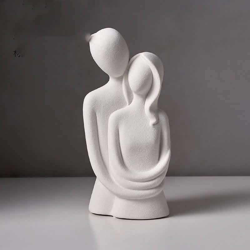 Abstract Couple Statue of Love – Modern Nordic Resin Sculpture for Living Room Decoration & Romantic Home Décor - White - embrace - 