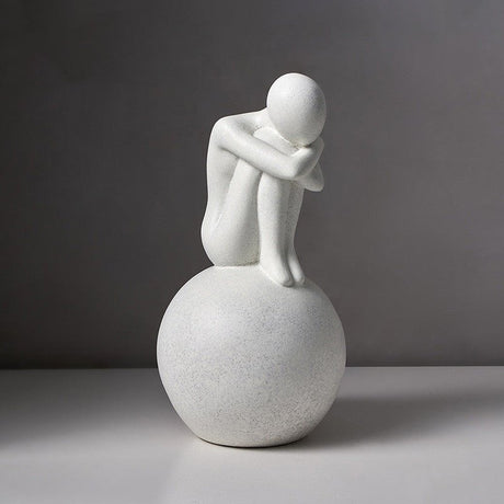 Abstract Couple Statue of Love – Modern Nordic Resin Sculpture for Living Room Decoration & Romantic Home Décor - White - sitting on the ball - 