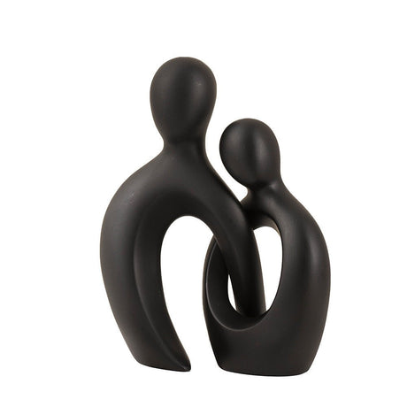 Abstract Cross Couple Resin Sculpture – Modern Minimalist Character Art - Modern Black Unity - 