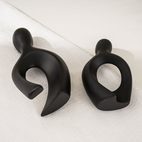 Abstract Cross Couple Resin Sculpture – Modern Minimalist Character Art - Modern Black Unity - 