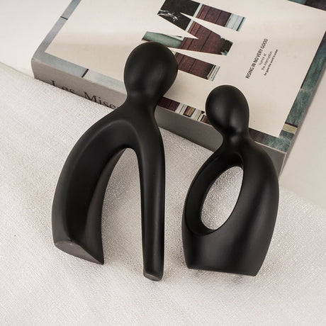 Abstract Cross Couple Resin Sculpture – Modern Minimalist Character Art - Modern Black Unity - 
