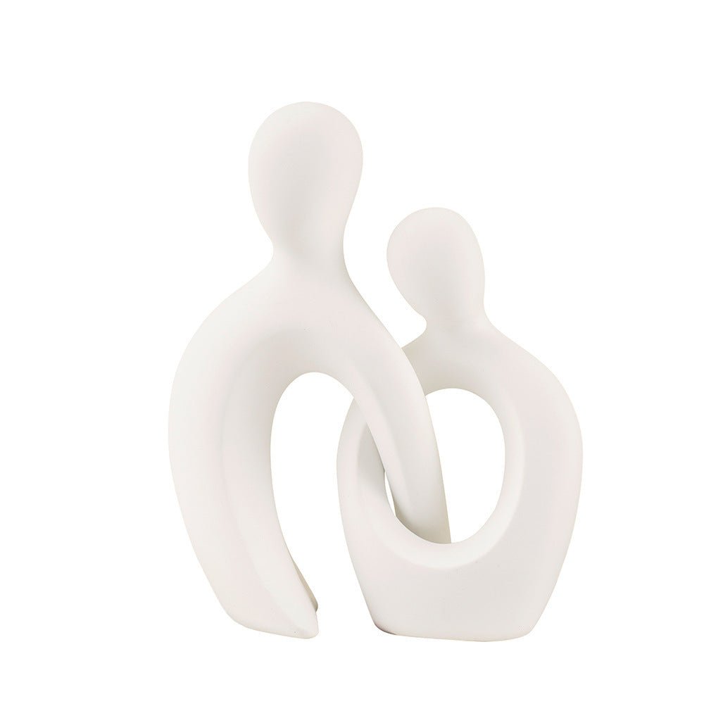 Abstract Cross Couple Resin Sculpture – Modern Minimalist Character Art - Classic White Harmony - 
