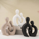 Abstract Cross Couple Resin Sculpture – Modern Minimalist Character Art - Modern Black Unity - 