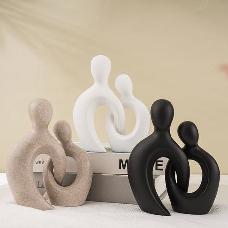 Abstract Cross Couple Resin Sculpture – Modern Minimalist Character Art - Modern Black Unity - 