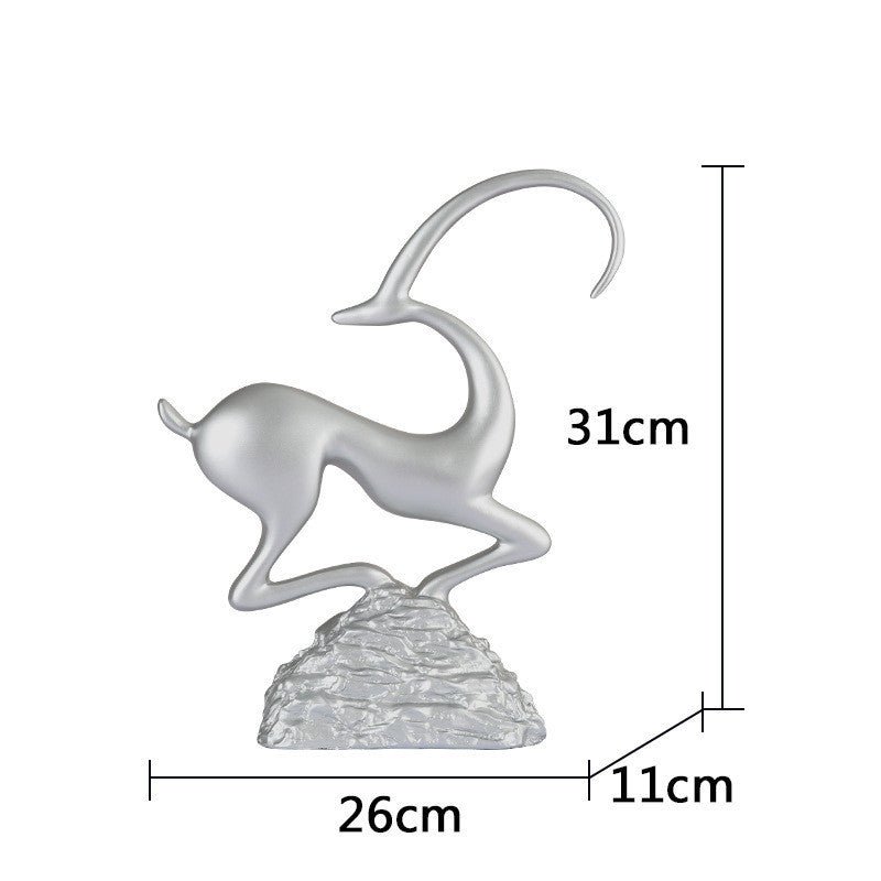 Abstract Deer Resin Sculptures – Modern Electroplated Ornaments (Singles & Pairs) - Single Antique Silver - 