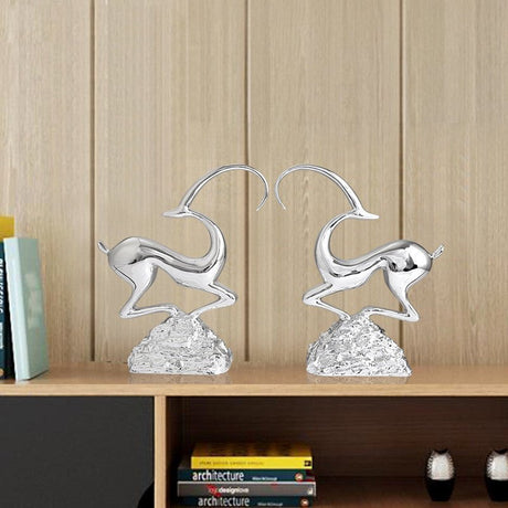Abstract Deer Resin Sculptures – Modern Electroplated Ornaments (Singles & Pairs) - Pair of Antique Gold - 